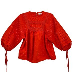 Ella Moss Women's Top S Lyra Balloon Sleeve Boho Crochet Prairie Peasant Blouse